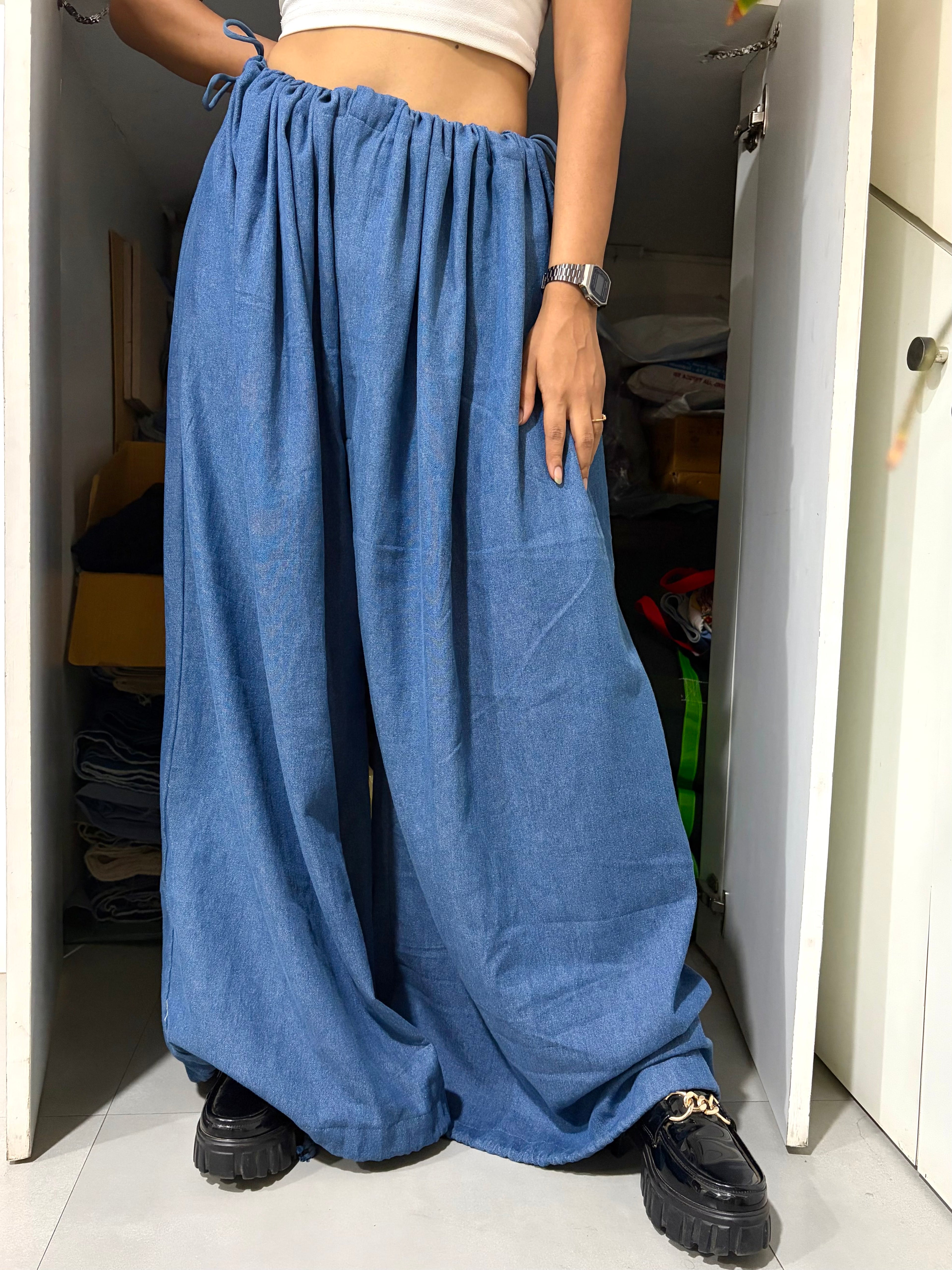 Drawstring Pants - Solid Denim
