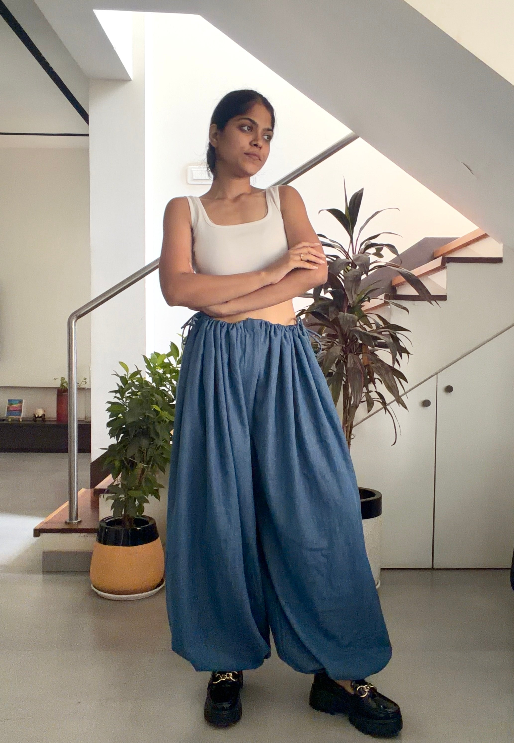 Drawstring Pants - Solid Denim